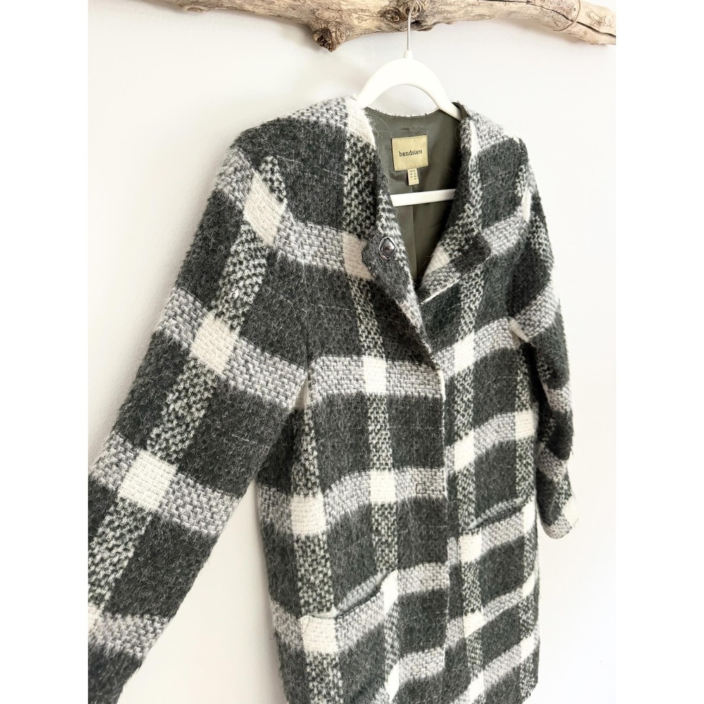 Bandolera Plaid‎ Wool Blend Coatigan Womens Size Medium Grey White - Picture 2 of 4